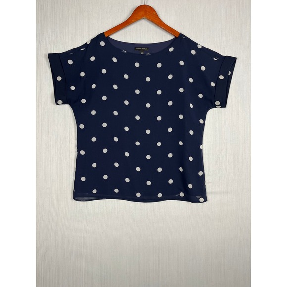 Banana Republic Tops - Banana Republic Polka Dot Blouse Womens M Navy Short Sleeve Chiffon Office
